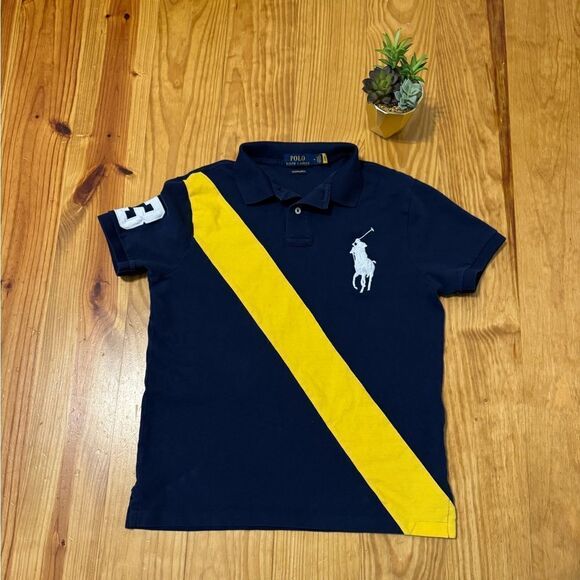 Polo Ralph Lauren Short Sleeve Rugby Classic Shirt Youth M Yellow Diagonal Polo - Picture 1 of 7